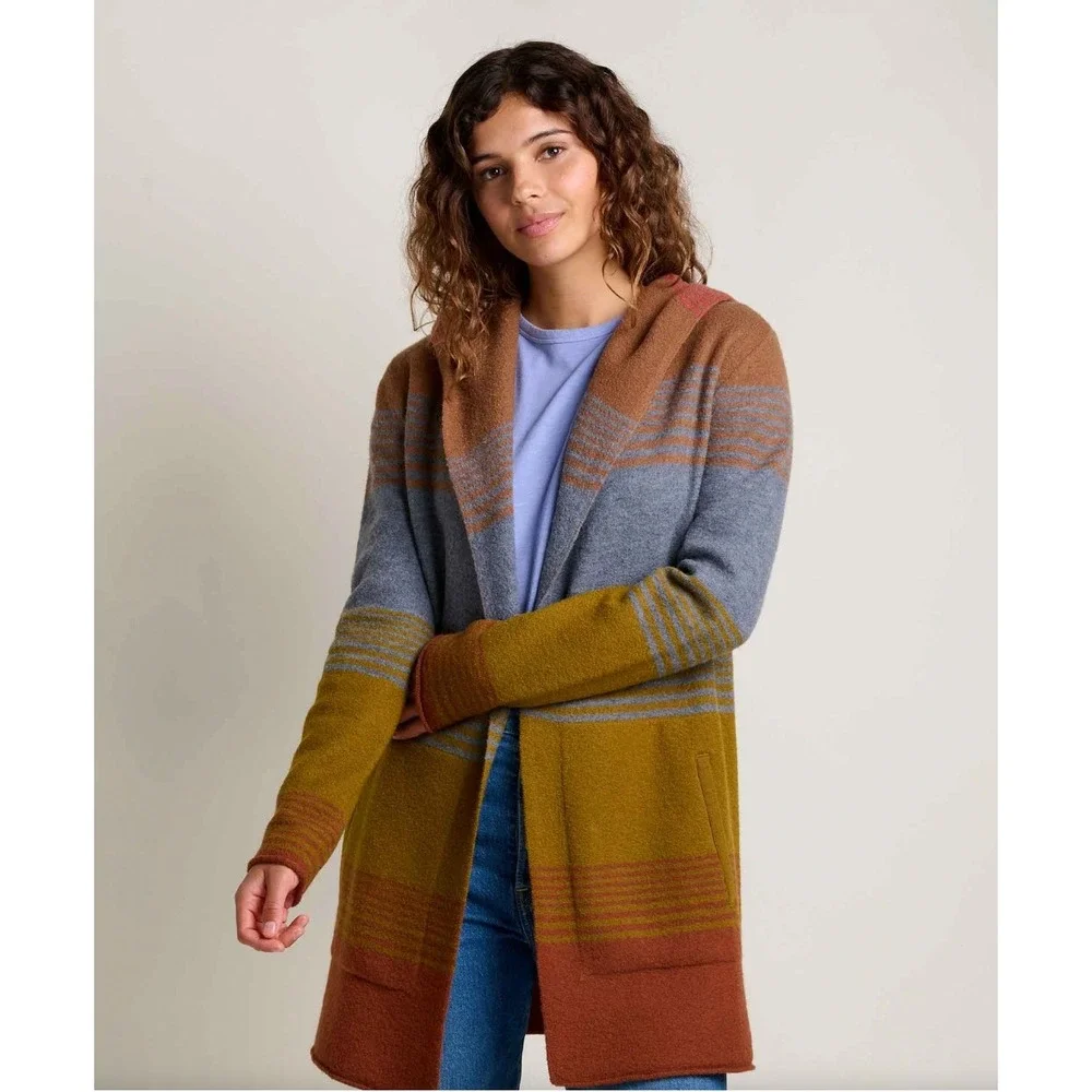 Toad&Co Heartfelt Merino Wool Open Front Cardigan Hoody Thunderbird Western Boho - Picture 6 of 6